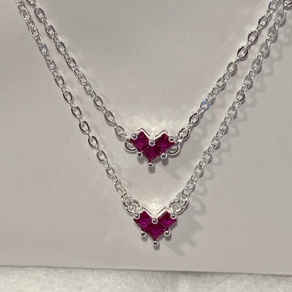 NWOT - Tibetin Silver Mini Heart Pink Crystal Necklace, Earrings & Bracelet Set - Picture 6 of 16